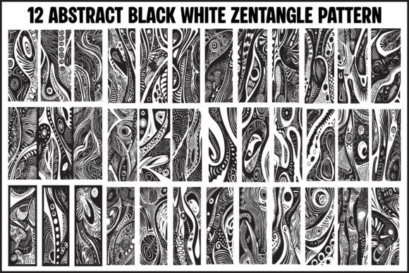 12 Abstract Black White Zentangle Designs