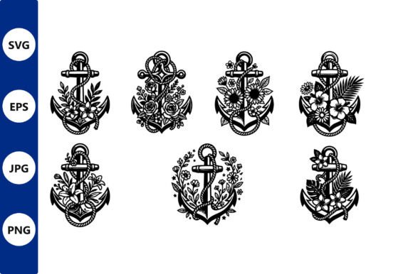 Anchor Floral Vector Art Set: Nautical Elegance