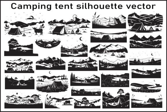 Camping Tent Silhouette Vector Bundle