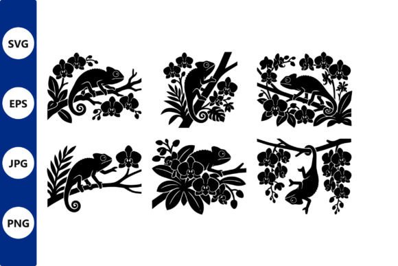 Chameleon Silhouettes in Vector Flowers: A Modern Approach to Natural Motifs