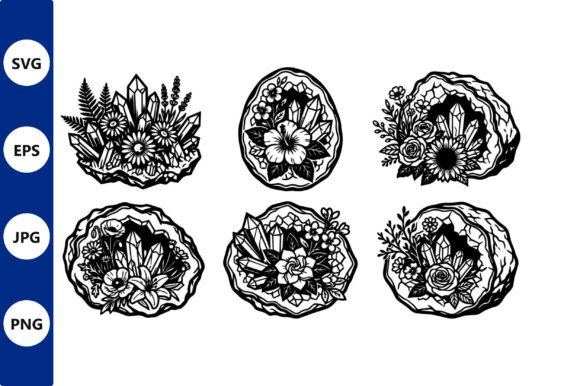 Crystal Bouquet Rock Ornament Line Art