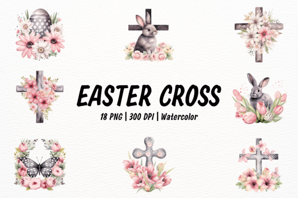 Easter Cross with Pink Spots Clipart