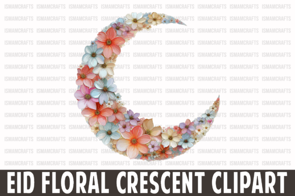 Eid Floral Crescent Clipart PNG for Creative Projects
