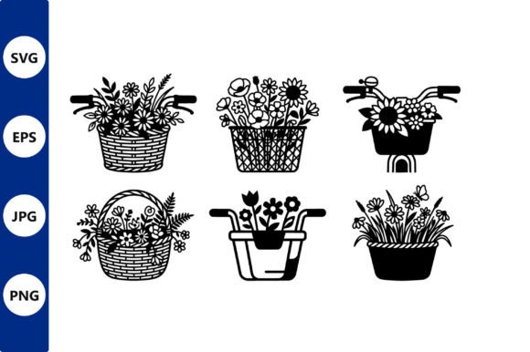 Floral Basket Silhouettes on Bikes: A Monochrome Design Solution for Creators