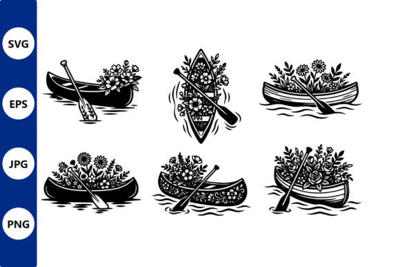 Floral Canoes in Folk Art Style
