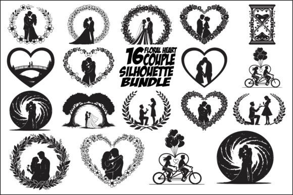 Floral Heart Couple Silhouette Bundle: A Timeless Design Resource for Creators