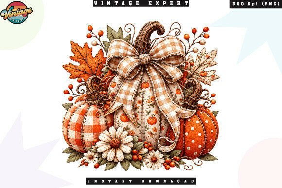 Floral Pumpkin Bouquet Patchwork PNG