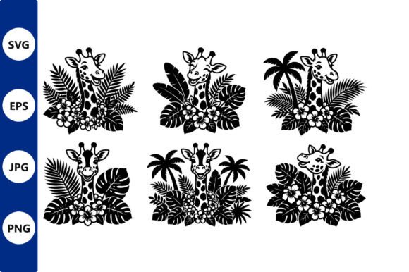 Giraffes in Tropical Foliage Vector Design