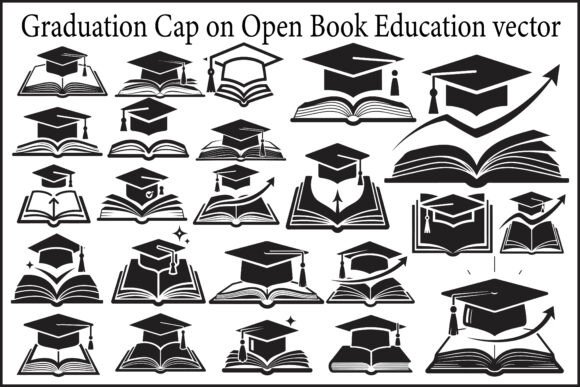 Graduation Cap on Open Book Education Vector Bundle