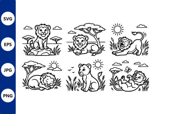 Lions in Savanna Line Art Bundle: A Versatile Resource for Creative Projects