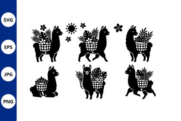 Llama Silhouette with Flower Baskets Design