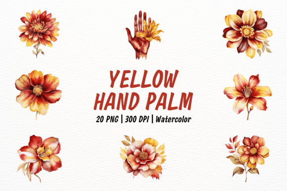 Mahogany Red and Gold Yellow Floral Hand: A Vibrant Design Resource for Creators