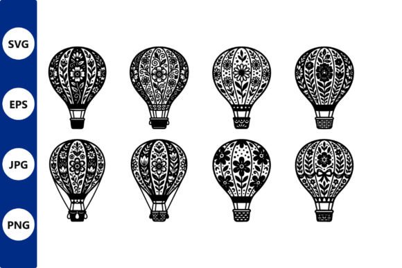 Ornate Floral Hot Air Balloon Vector: Elevating Design with Vintage Folk Aesthetics