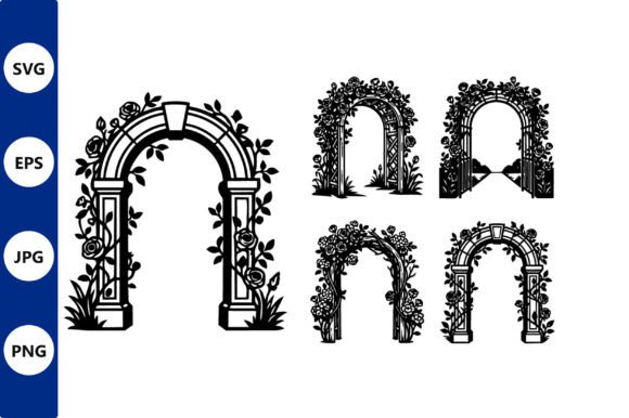 Ornate Garden Arch Vector Silhouettes: Defining Romantic Botanical Aesthetics