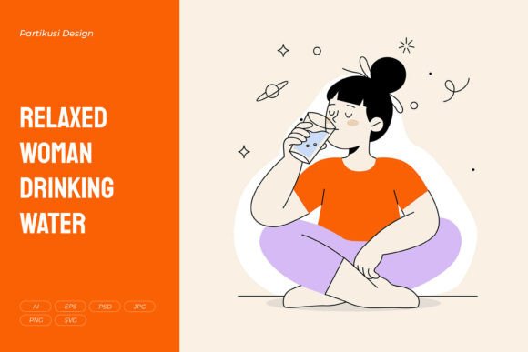 Relaxed Woman Drinking Water: A Wellness Illustration