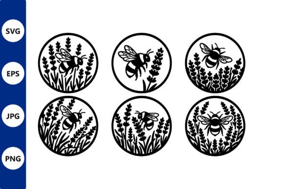 Round Bee Lavender Badge Vector Design