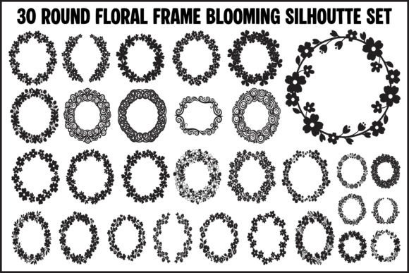 Round Floral Frame Blooming Silhouette