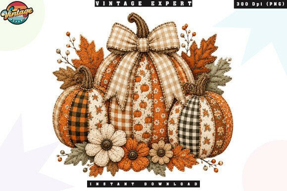 Rustic Harvest Pumpkin Patchwork PNG: Elevating Autumn Designs with Quilt-Inspired Textures