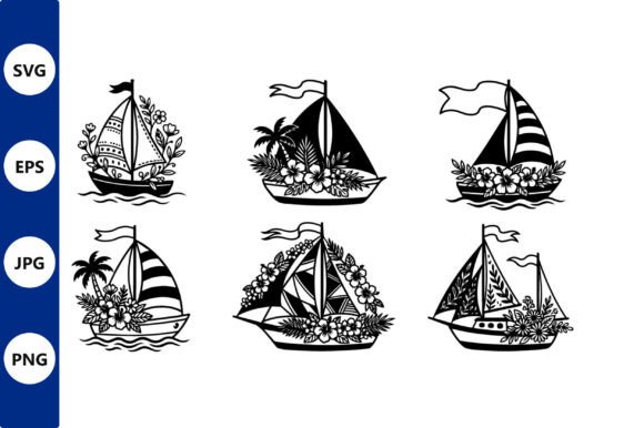 Sailboat Floral Vector Illustration: Blending Nautical Charm with Botanical Flair