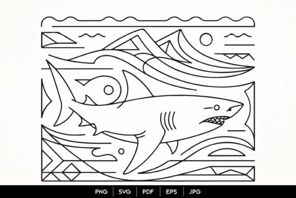 Shark Ocean Line Art SVG Design