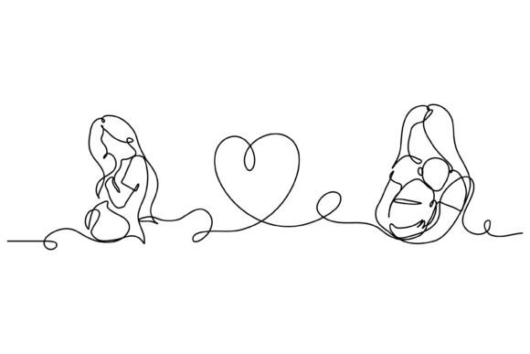 The Timeless Elegance of Continuous Line Design: A Mother Protecting Her Baby