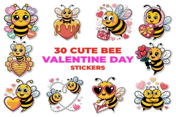 Valentine Day Cute Bee Stickers Clipart