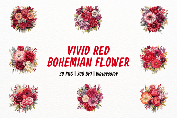 Vivid Bohemian Red Flower Clipart: Elevating Design with Artistic Depth