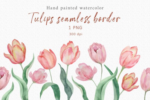 Watercolor Pink Tulips Floral Border