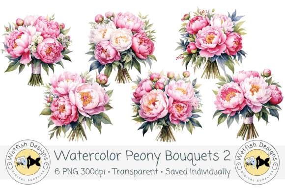 Watercolor PNG 300dpi Peony Bouquets 2: Elevating Your Designs with Soft, Romantic Florals
