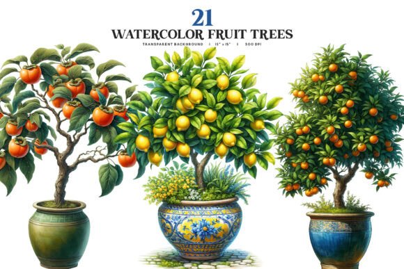 Watercolor Potted Fruit Trees Clipart: A Strategic Asset for Visual Branding
